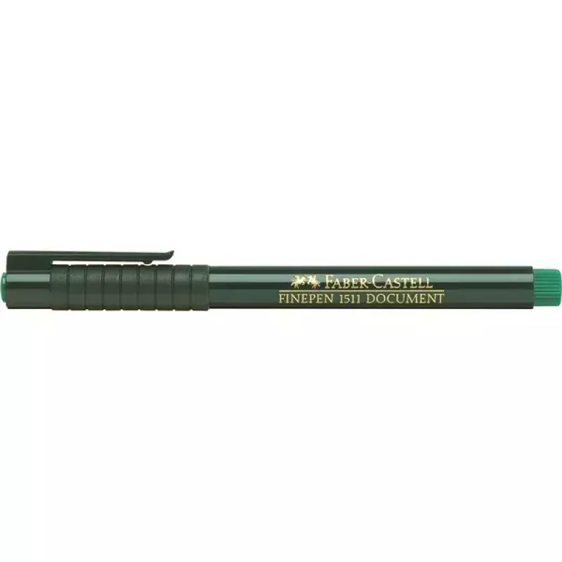 Caneta fineliner Faber-Castell 151163 — tinta verde, corpo preto, forma redonda, 1 unid.