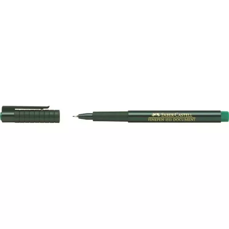 Caneta fineliner Faber-Castell 151163 — tinta verde, corpo preto, forma redonda, 1 unid.