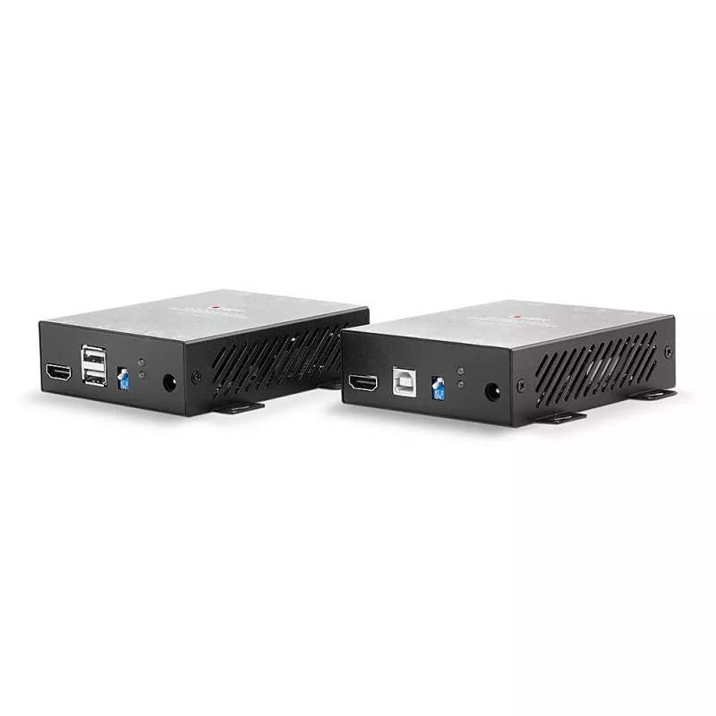Extensor HDMI e USB KVM em fibra ótica Lindy 300 m 4K60, transmissor e recetor, com fios, 300 m, 3840 x 2160 píxeis, preto, metal