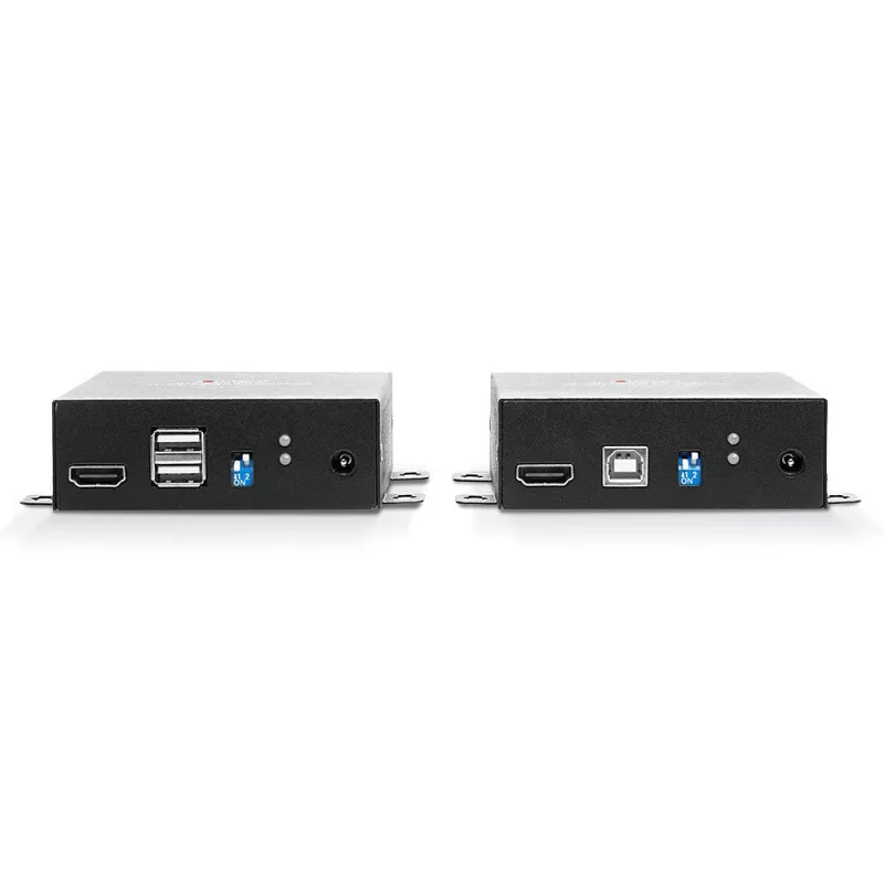 Extensor HDMI e USB KVM em fibra ótica Lindy 300 m 4K60, transmissor e recetor, com fios, 300 m, 3840 x 2160 píxeis, preto, metal