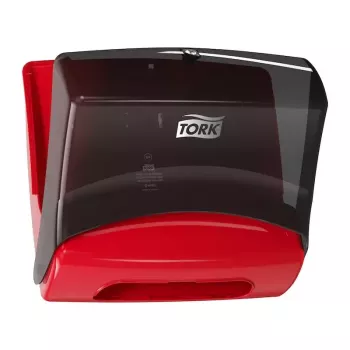 Dispensador de toalhas de papel Tork 654008 — montagem na parede, largura 427 mm, profundidade 206 mm, altura 394 mm, vermelho