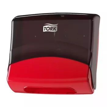 Dispensador de toalhas de papel Tork 654008 — montagem na parede, largura 427 mm, profundidade 206 mm, altura 394 mm, vermelho