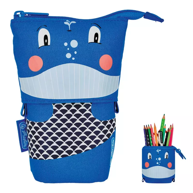 Estojo de lápis macio Herlitz Whale poliéster preto azul rosa