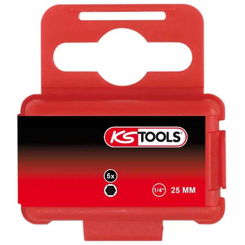 Ponta de chave de fendas KS Tools 911.7854 — sextavado métrico, níquel, 25 mm, haste sextavada de 1/4 polegada (25,4×4 mm)