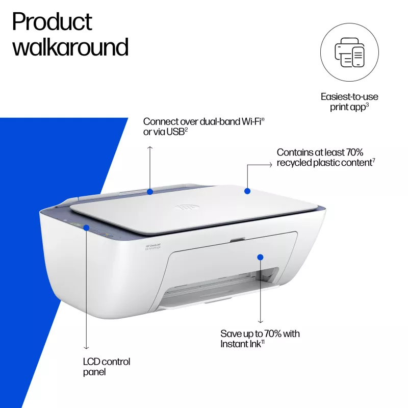 Impressora multifunções a cores sem fios HP DeskJet 2922, jato de tinta térmico, impressão a cores, 4800 x 1200 DPI, cópia a cores, A4, Branco
