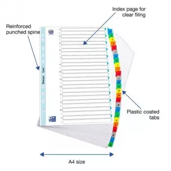 Ficheiro ELBA Mylar, A-Z, 26 peças, A4, 210 x 297 mm, separadores coloridos (596581-20)