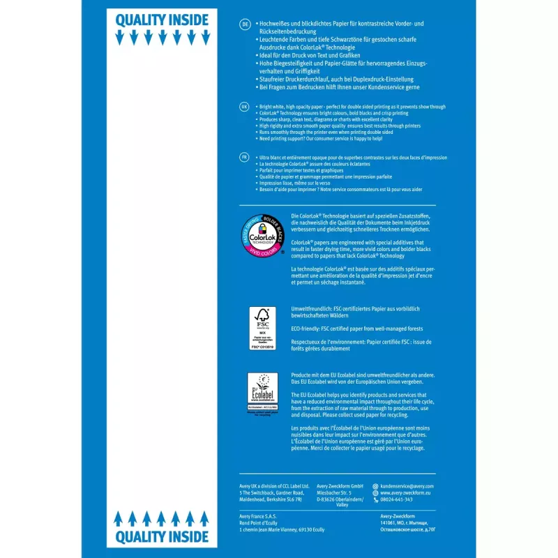 Papel de impressora A4 Avery 90 g/m² 500 folhas