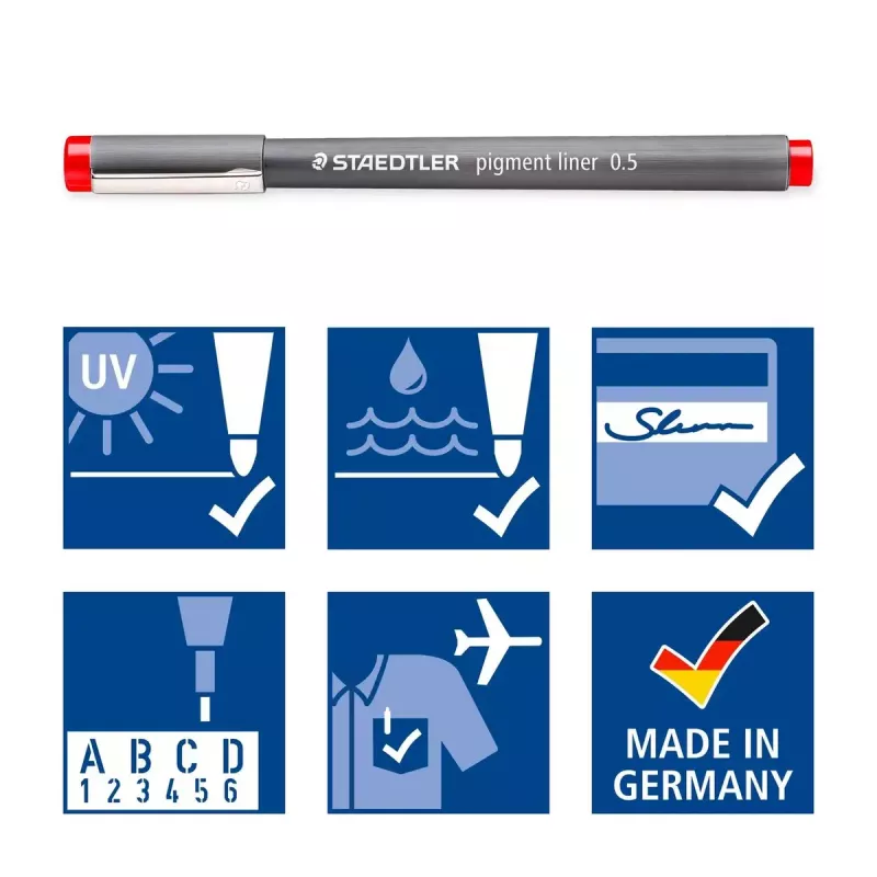 Staedtler Pigment Liner 308 fineliner, 0,5 mm, estojo de 6