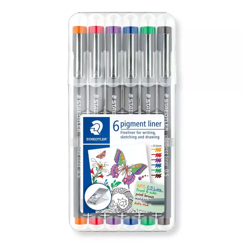 Staedtler Pigment Liner 308 fineliner, 0,5 mm, estojo de 6