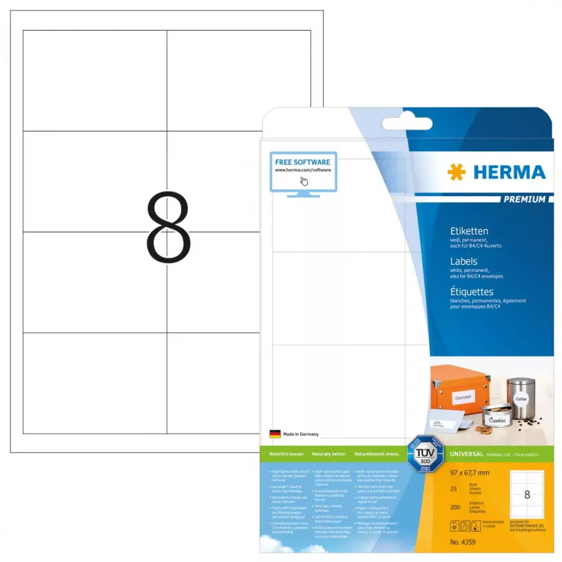 Etiqueta autocolante para impressora HERMA Labels Premium A4 97x67,7 mm