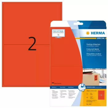 Etiqueta autocolante para impressora HERMA Coloured Labels A4 199,6x143,5 mm vermelho papel mate 40 unid.