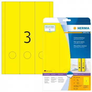 Etiquetas de arquivo HERMA A4 61x297 mm amarelo papel mate opaco 60 unid.