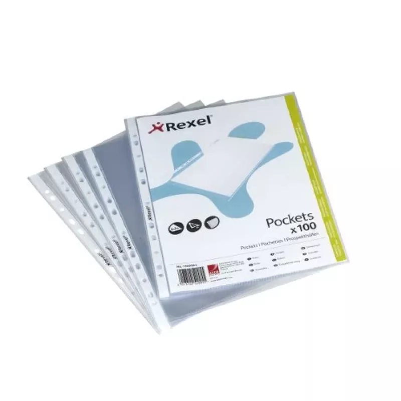 Rexel Premium A4 capas transparentes abertas em cima transparentes (100), Legal, transparente, polipropileno (PP), formato vertical, 0,08 mm, 255 mm