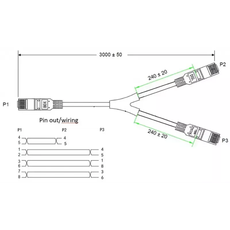 Goobay 95286 cabo adaptador TAE, 2x RJ45 para RJ45 (8P8C) / TAE-F, 3 m, preto/cinzento