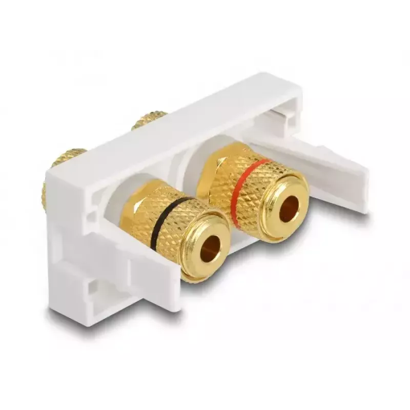 Delock Easy 45 módulo Snap-in, 2 x Binding Post, anel de cor vermelho/preto, branco RAL 9003 (81397)