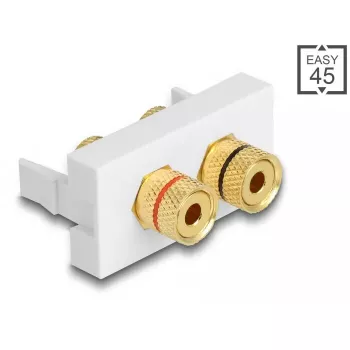 Delock Easy 45 módulo Snap-in, 2 x Binding Post, anel de cor vermelho/preto, branco RAL 9003 (81397)