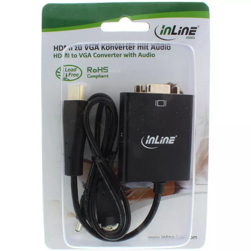 Conversor InLine HDMI para VGA com entrada de áudio saída HDMI VGA e áudio estéreo