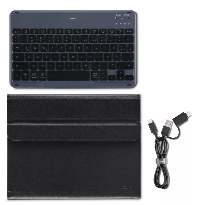 Hama Travel 500 capa com teclado Bluetooth para tablets de 7–11 polegadas, QWERTZ (DE), preta