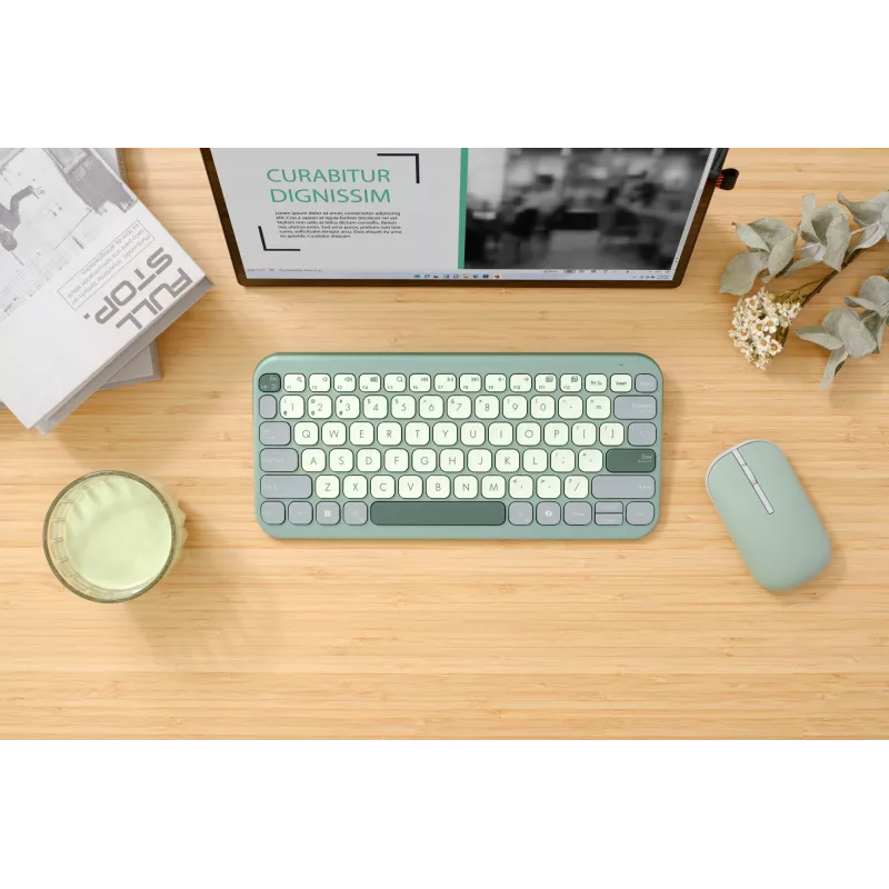 ASUS Marshmallow KW100 90XB0880-BKB200 teclado, disposição alemã QWERTZ, mecanismo de tesoura, tecla Copilot, verde