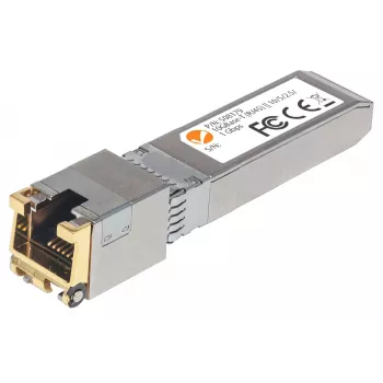 Módulo transceptor Intellinet, 10 Gigabit cobre SFP+, porta 10GBase-T (RJ45), 30 m, taxa de transferência de dados até 10 Gbit/s com cablagem Cat6a, Ethernet, fibra ótica, compatível com MSA, equivalente a Cisco MA-SFP-10G-T, três anos de garantia