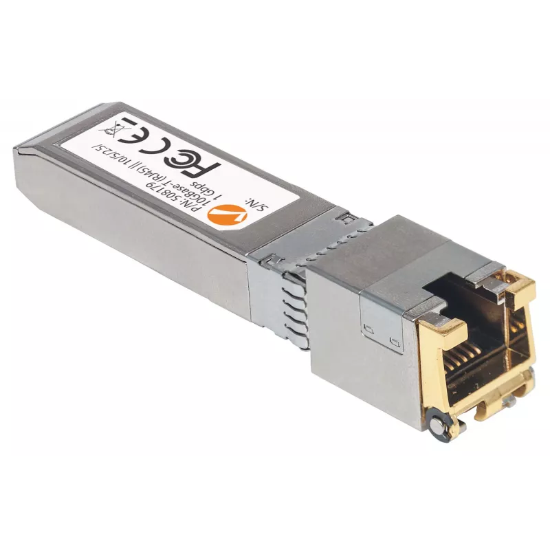 Módulo transceptor Intellinet, 10 Gigabit cobre SFP+, porta 10GBase-T (RJ45), 30 m, taxa de transferência de dados até 10 Gbit/s com cablagem Cat6a, Ethernet, fibra ótica, compatível com MSA, equivalente a Cisco MA-SFP-10G-T, três anos de garantia