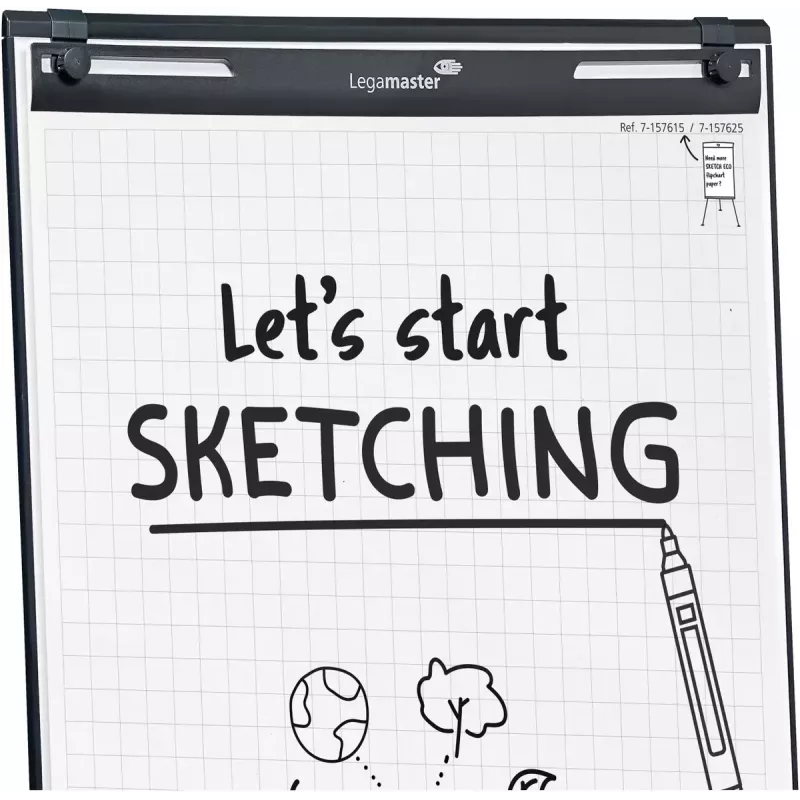 Flipchart móvel com base redonda Legamaster SKETCH EASY – aço, 5 rodas, 720×600 mm