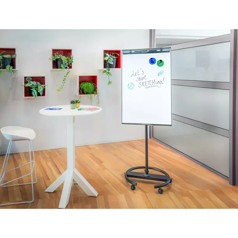 Flipchart móvel com base redonda Legamaster SKETCH EASY – aço, 5 rodas, 720×600 mm