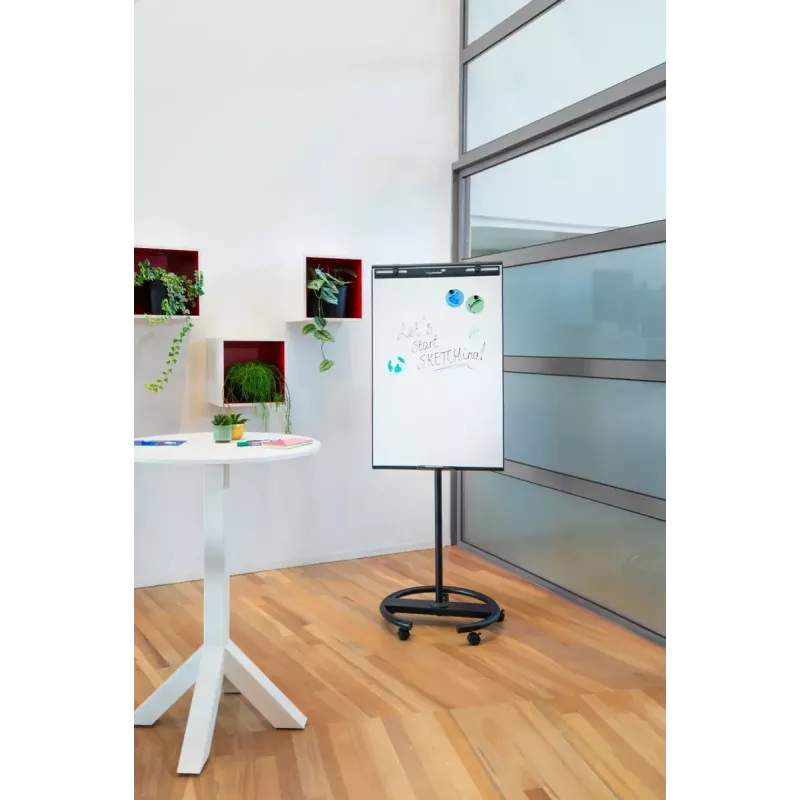 Flipchart móvel com base redonda Legamaster SKETCH EASY – aço, 5 rodas, 720×600 mm