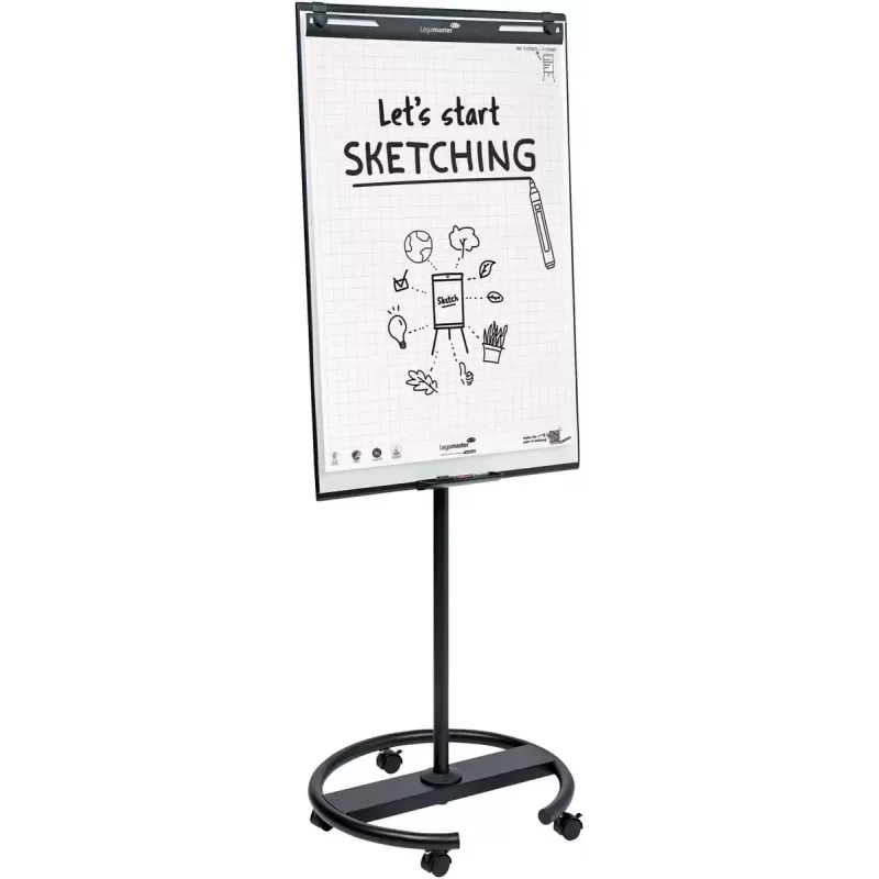 Flipchart móvel com base redonda Legamaster SKETCH EASY – aço, 5 rodas, 720×600 mm