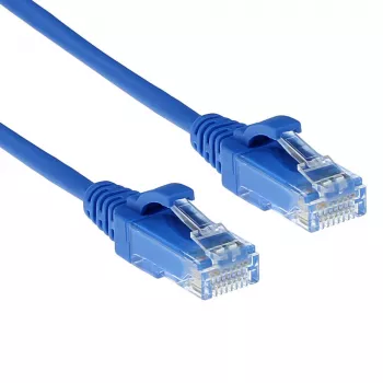 Cabo de patch slimline para datacenter ACT azul 10 metros LSZH U/UTP CAT6 com fichas RJ45 sem patilhas