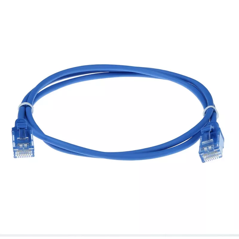 Cabo de patch slimline para datacenter ACT azul 10 metros LSZH U/UTP CAT6 com fichas RJ45 sem patilhas