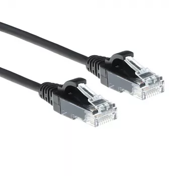 Cabo de patch slimline para datacenter ACT preto 10 metros LSZH U/UTP CAT6 com proteção das patilhas e fichas RJ45