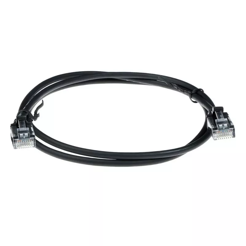 Cabo de patch slimline para datacenter ACT preto 10 metros LSZH U/UTP CAT6 com proteção das patilhas e fichas RJ45