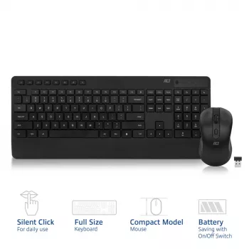 Conjunto de teclado e rato sem fios ACT (Qwerty), clique silencioso, ecológico, feito com materiais reciclados