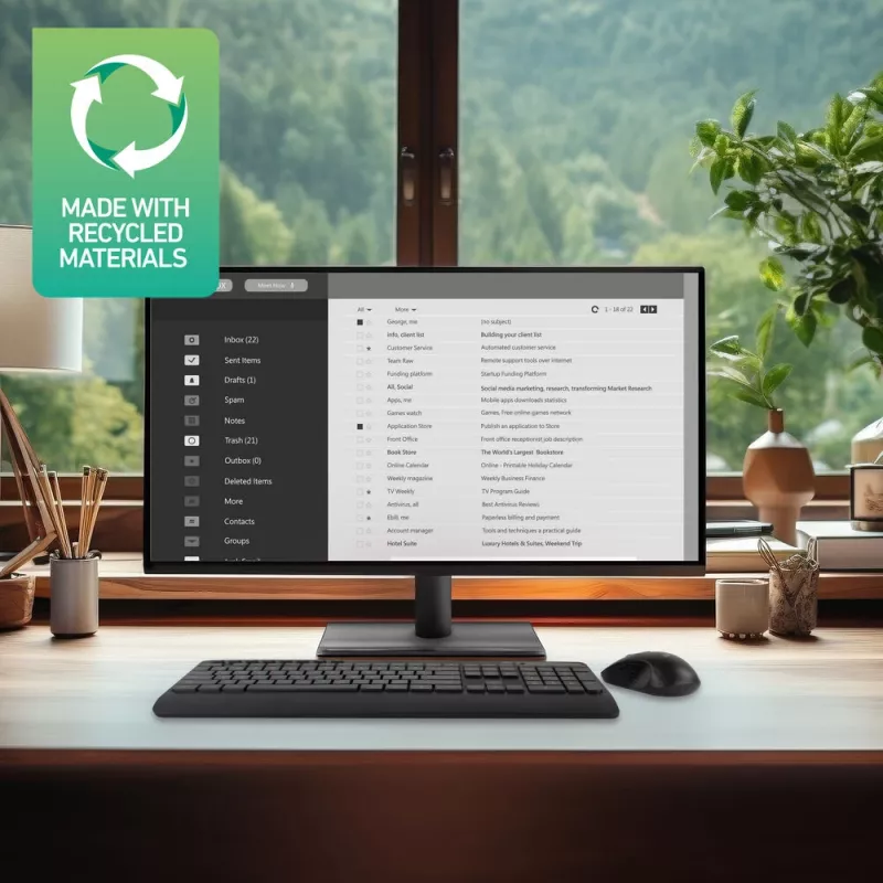 Conjunto de teclado e rato sem fios ACT (Qwerty), clique silencioso, ecológico, feito com materiais reciclados