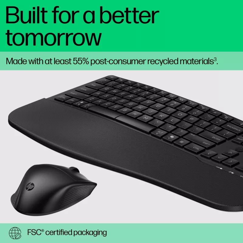 Conjunto teclado e rato HP 680 Comfort Dual-Mode, tamanho completo (100%), sem fios, RF Wireless + Bluetooth, QWERTY, preto, rato incluído