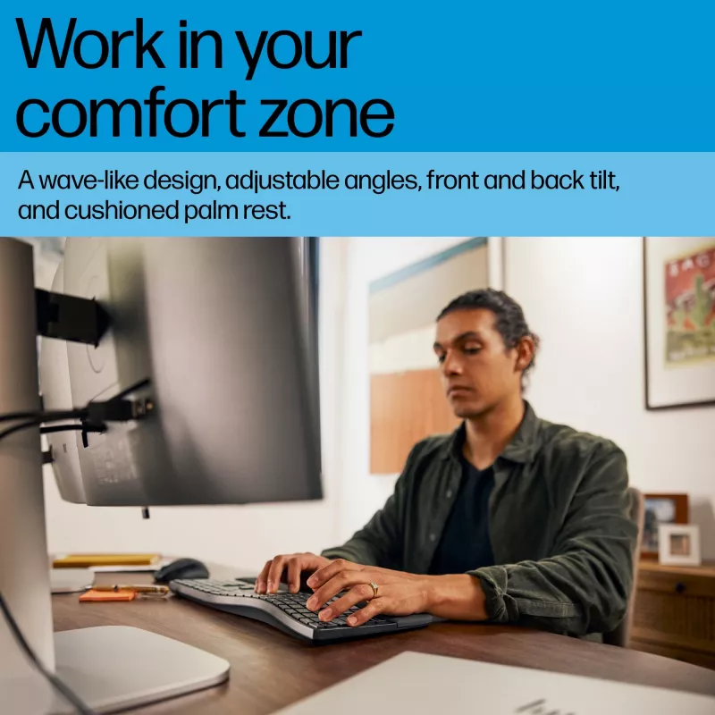 Teclado HP 680 Comfort Dual-Mode, tamanho completo (100%), sem fios, RF Wireless + Bluetooth, QWERTY, preto