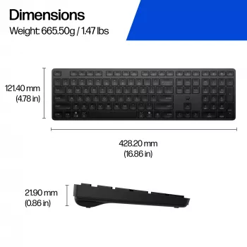 Teclado HP 490K Multi-Device Dual-Mode, tamanho completo (100%), sem fios, USB + Bluetooth, QWERTY, preto