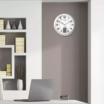 Relógio de parede/mesa Unilux 100340853 — quartzo, redondo metálico prateado, Ø 31 cm, pilha AA/AAA
