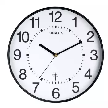 Relógio de parede atómico Unilux WAVE Redondo Preto, 30 cm de diâmetro, pilha AA, 1,5 V