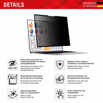 Displex PRIVACY SAFE filtro de privacidade removível de 2 vias para portátil/notebook (sem moldura) 14
