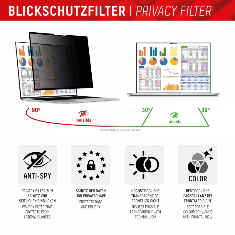 Displex PRIVACY SAFE filtro de privacidade removível de 2 vias para portátil/notebook (sem moldura) 14
