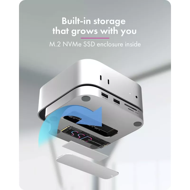 ICY BOX docking station 7-em-1 USB Type-C com slot M.2 NVMe, SSD, cartão de memória, M.2, 4 TB, USB 3.2 Gen 2 (3.1 Gen 2) Type-C, prateado, alumínio