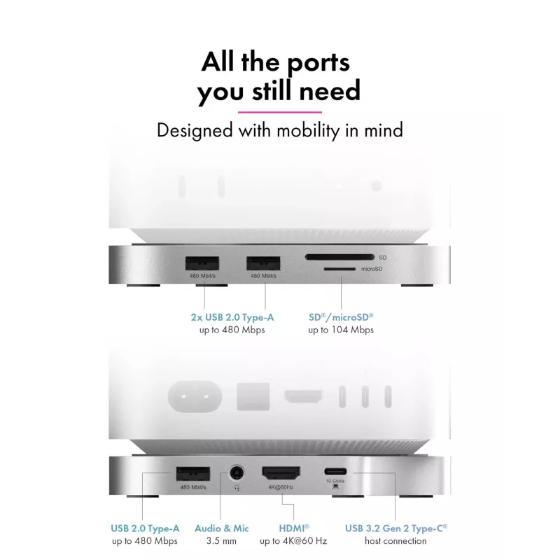 ICY BOX docking station 7-em-1 USB Type-C com slot M.2 NVMe, SSD, cartão de memória, M.2, 4 TB, USB 3.2 Gen 2 (3.1 Gen 2) Type-C, prateado, alumínio