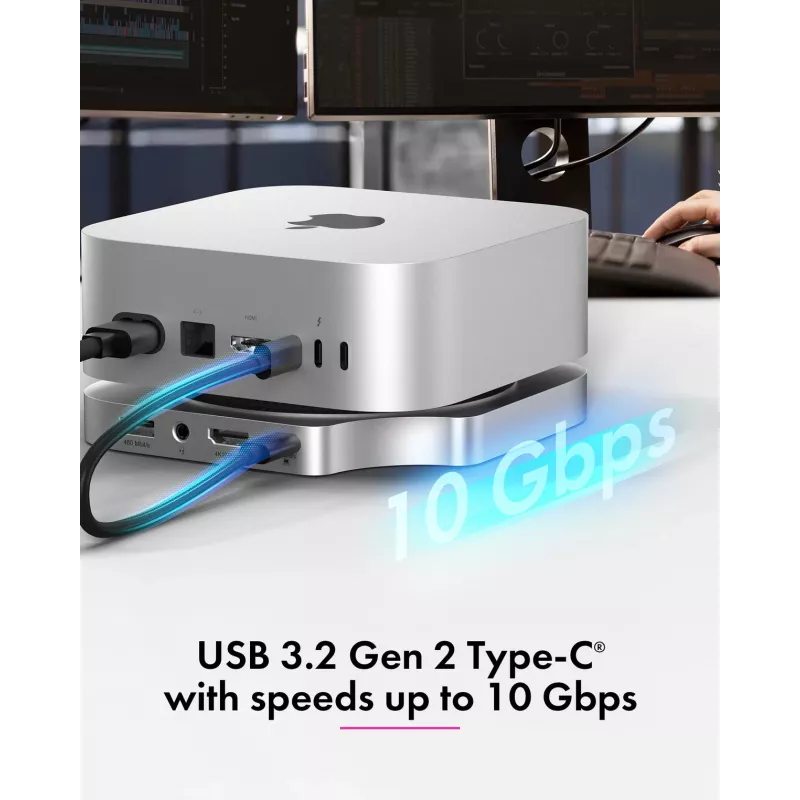 ICY BOX docking station 7-em-1 USB Type-C com slot M.2 NVMe, SSD, cartão de memória, M.2, 4 TB, USB 3.2 Gen 2 (3.1 Gen 2) Type-C, prateado, alumínio