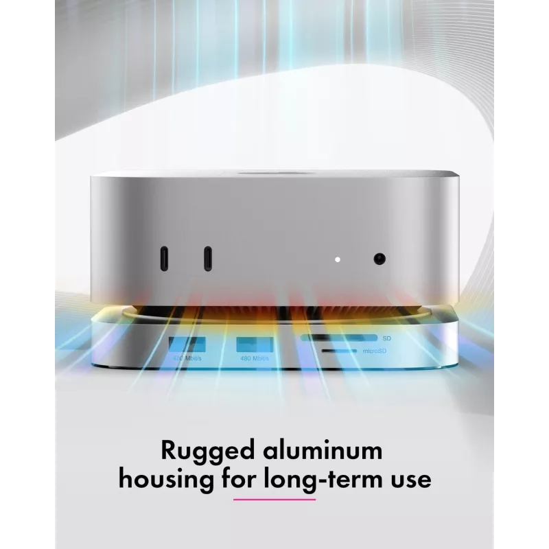 ICY BOX docking station 7-em-1 USB Type-C com slot M.2 NVMe, SSD, cartão de memória, M.2, 4 TB, USB 3.2 Gen 2 (3.1 Gen 2) Type-C, prateado, alumínio