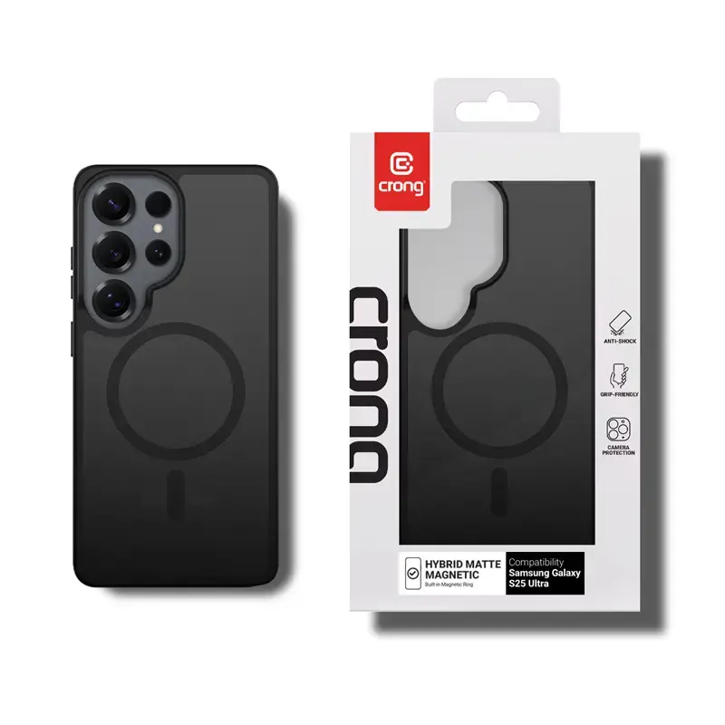 Capa de proteção Crong Hybrid Matte Magnetic para Samsung Galaxy S25 Ultra – TPU+PC, preta