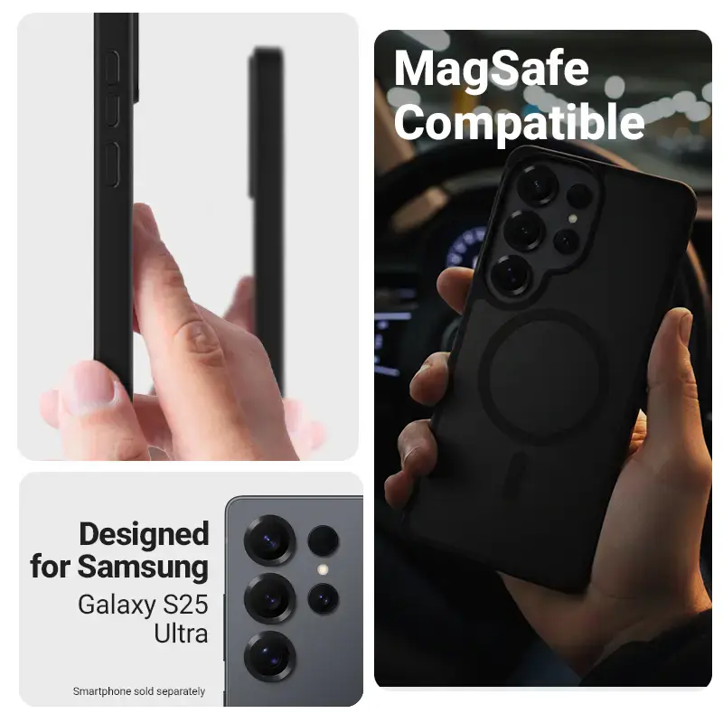 Capa de proteção Crong Hybrid Matte Magnetic para Samsung Galaxy S25 Ultra – TPU+PC, preta