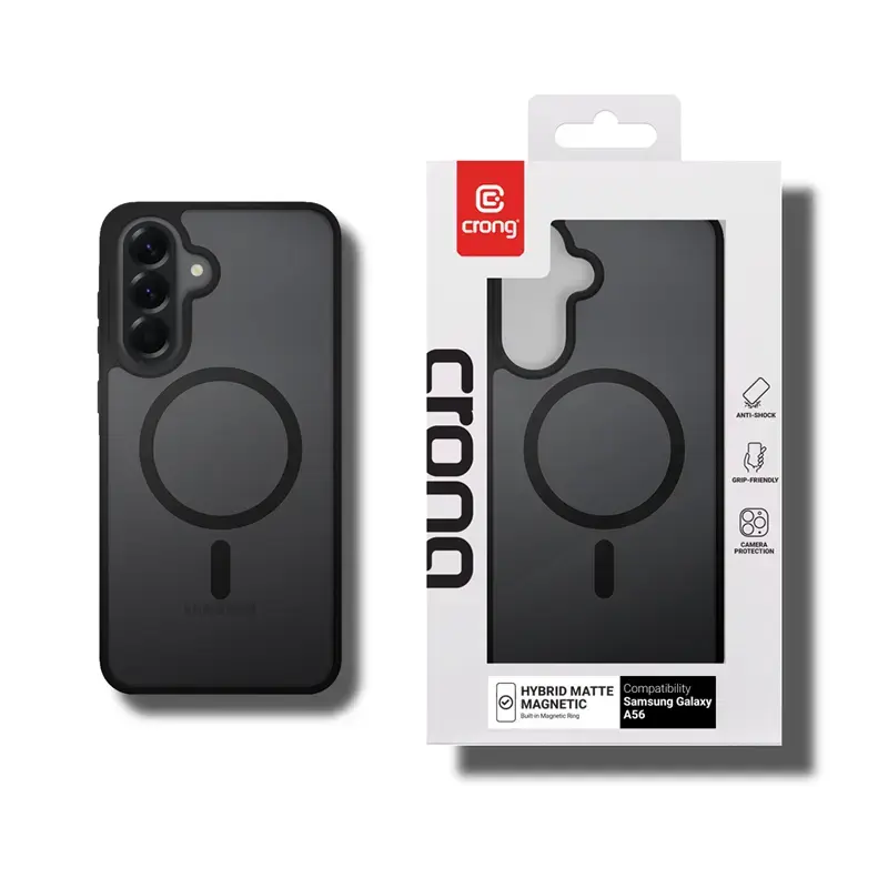Capa de proteção Crong Hybrid Matte Magnetic para Samsung Galaxy A56 — TPU + PC, preta