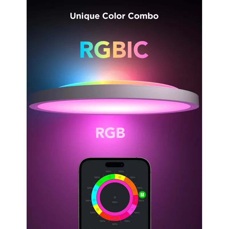 Luminária de teto inteligente Govee 30 cm RGBWW + RGBIC Wi-Fi/Bluetooth 28 W, branco, Ø300×30 mm